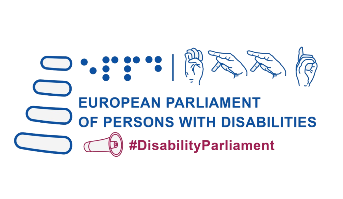 The logo of the European Parliament of Persons with Disabilities, written by using blue font on a white background.